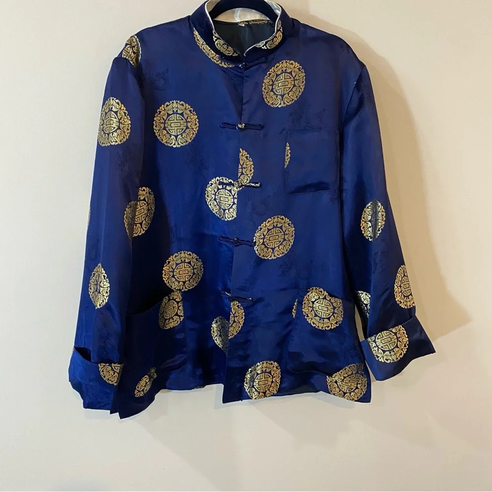 Vintage Asian Smoking Jacket Embroidered Dragon 🐉